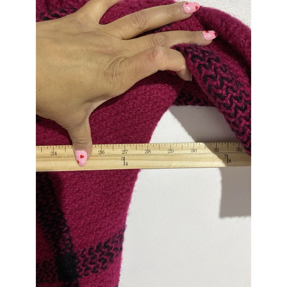 Vtg Aria Sweater L Fuchsia Pink Mohair Plaid Long Boho Oversized‎ Cozy Stretch